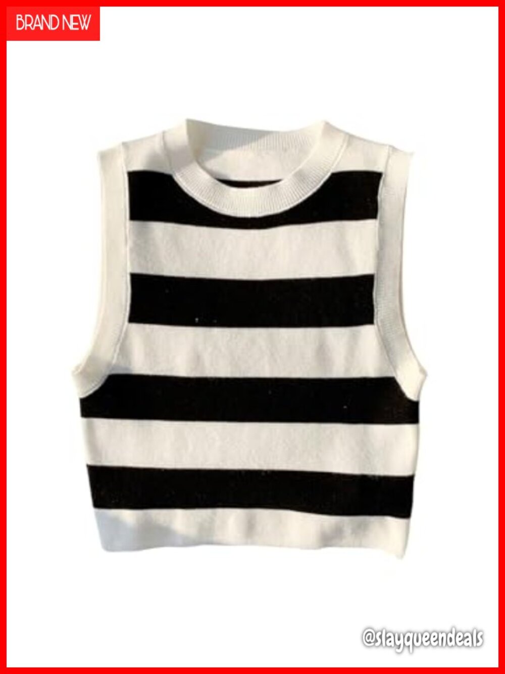 Striped Knit Sweater Vest Crewneck Sleeveless Pullover Crop Tank Top